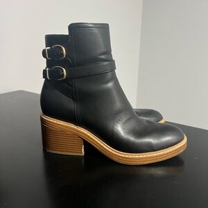 Marc Fisher Black Leather Ankle Boots with Buckle Accents size 7.5